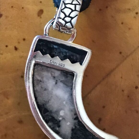 White Buffalo Turquoise Sterling Silver Leather Necklace - Picture 7 of 8